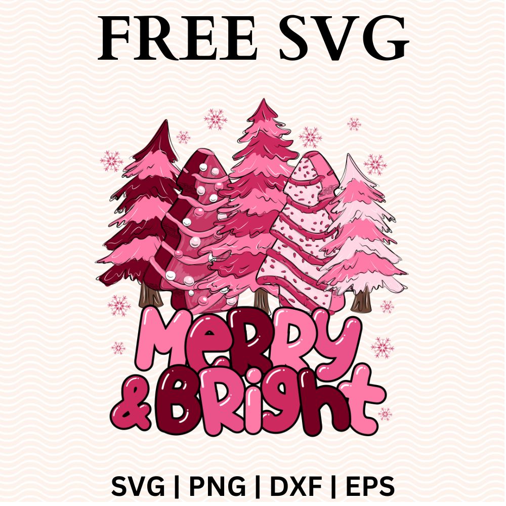 Christmas Tree Pink Merry And bright SVG Free