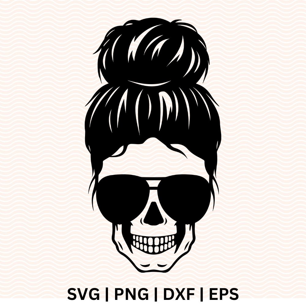 Messy Bun Skeleton SVG Free Silhouette with sunglasses-8SVG