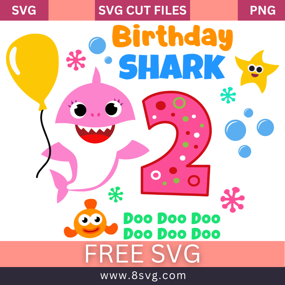 Happy 2nd Birthday Baby Shark Girl Svg Free Cut File For Cricut- 8SVG