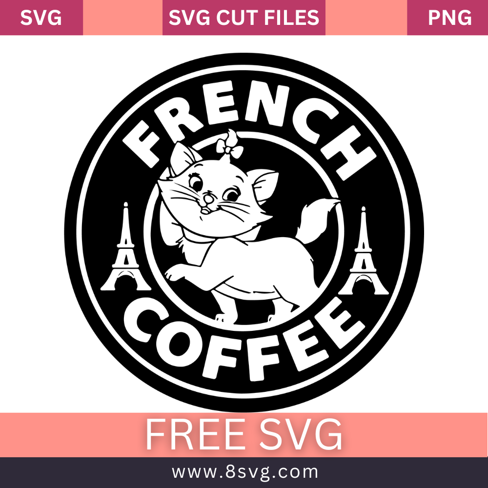 French Cat Starbucks SVG Free Cut File for Cricut- 8SVG