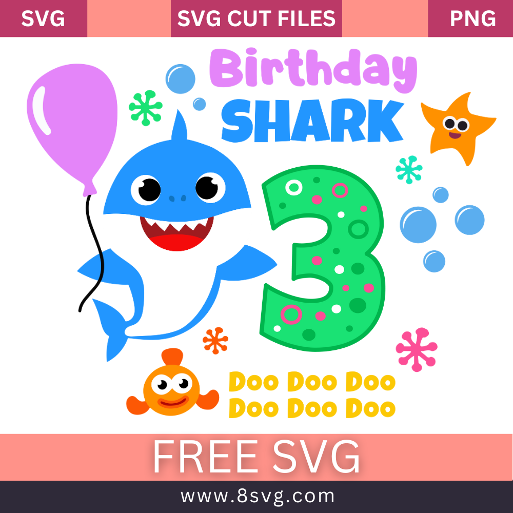 Happy 3rd Birthday Baby Shark Boy Svg Free Cut File For Cricut- 8SVG
