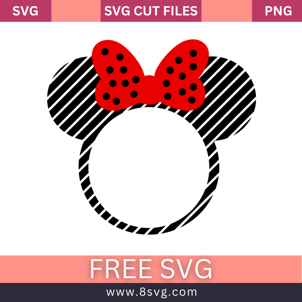 Minnie Head Outline Bow Monogram SVG Free Cut File for Cricut- 8SVG