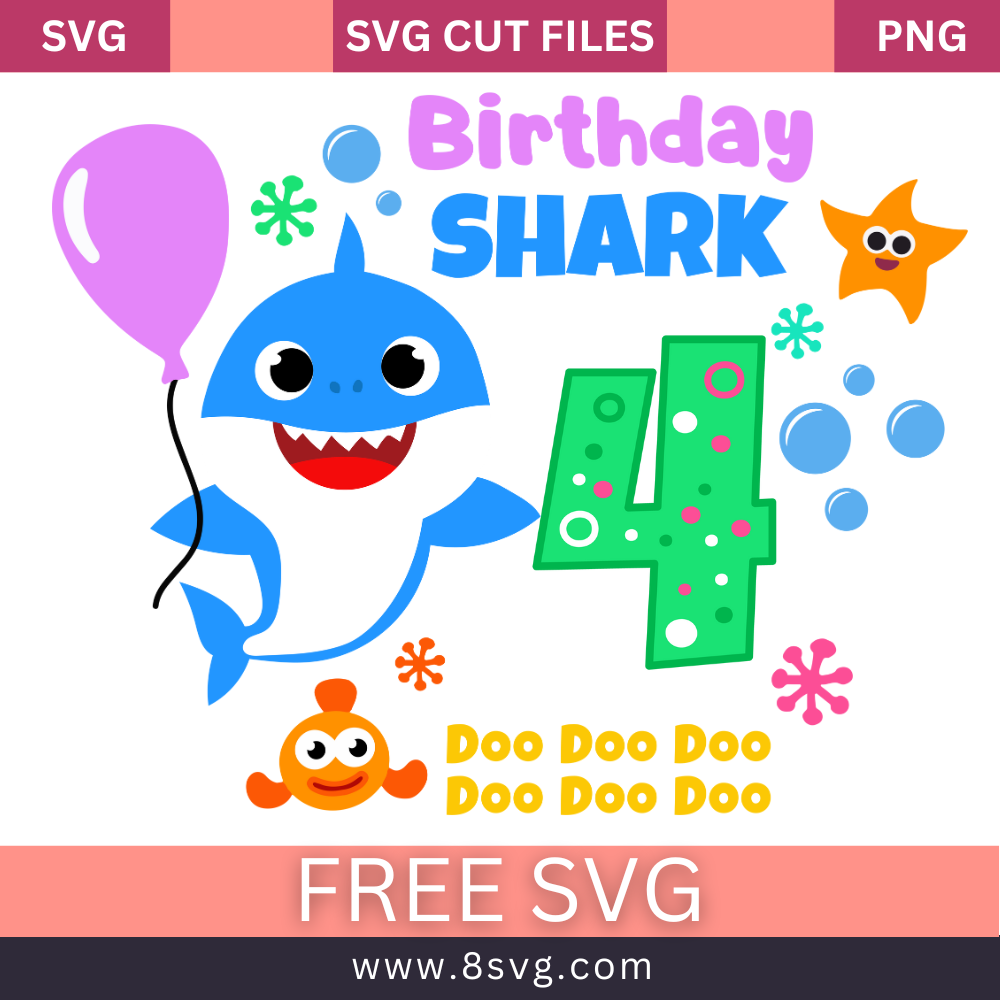 Happy 4th Birthday Baby Shark Boy SVG Free Cut File- 8SVG