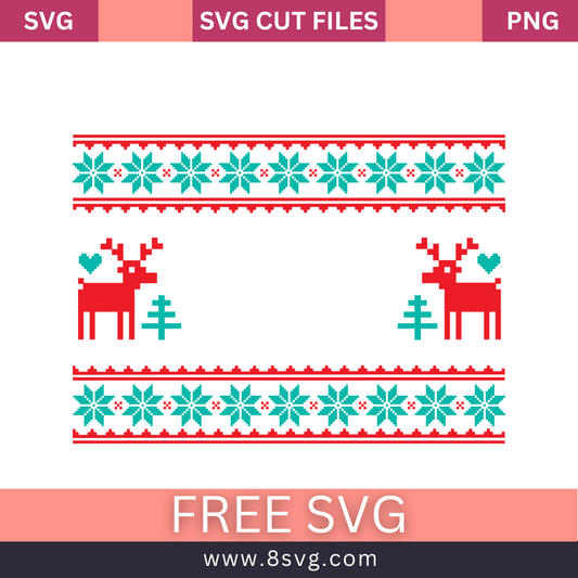 Knitted seamless pattern with deers and tree for Christmas winter red and blue sweater SVG Free Png Download-8SVG