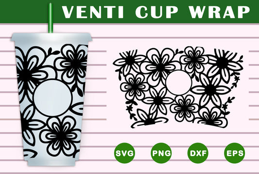 Boho Floral Cup Full Wrap SVG Free And Png Download- 8SVG