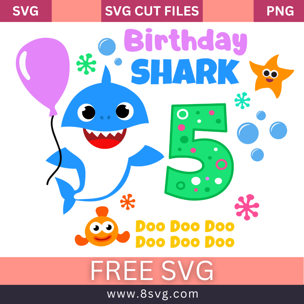 Happy 5th Birthday Baby Shark Boy Svg Free Cut File Download – RNOSA ...