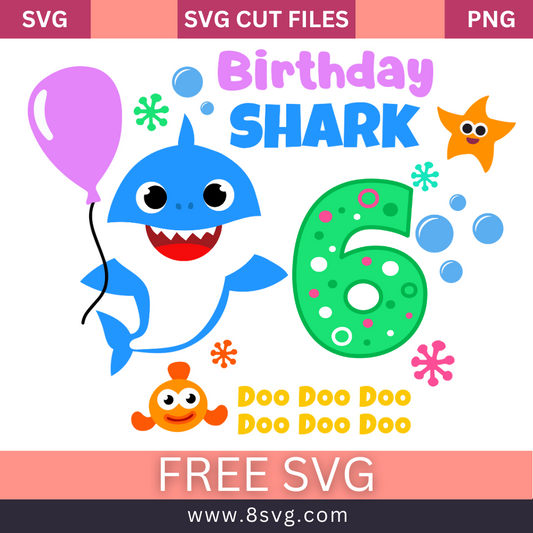 Happy 6th Birthday Baby Shark Boy Svg Free Cut File- 8SVG