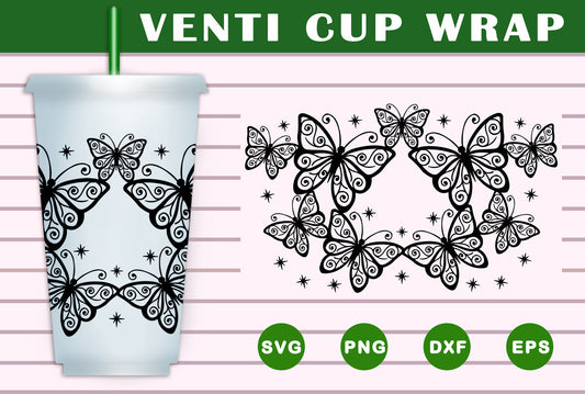 Boho Butterfly Venti Cup Wrap SVG Free And Png Download- 8SVG