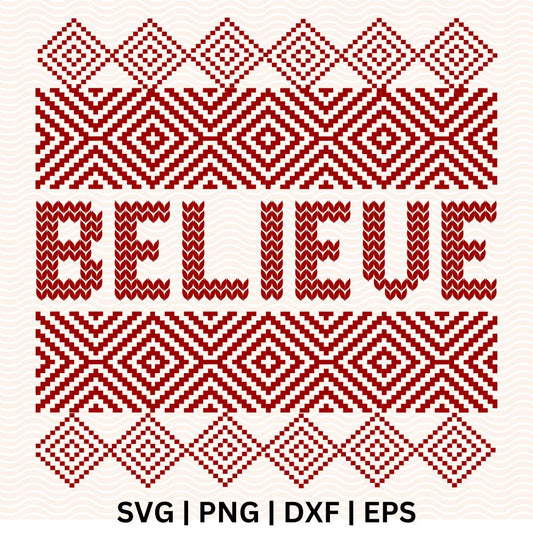 Believe Ugly Christmas Sweater SVG Free & PNG for Cricut & Silhouette