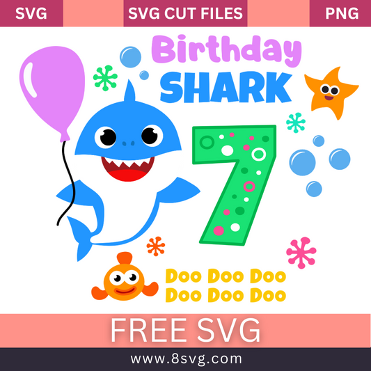 Happy 7th Birthday Baby Shark Boy Svg Free Cut File Download- 8SVG