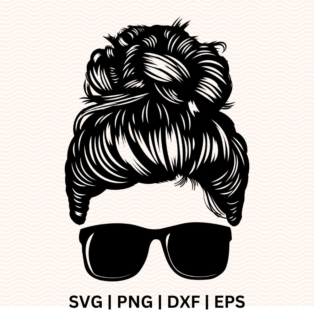 Messy Bun Hair Silhouette SVG Free Cut File with sunglasses-8SVG