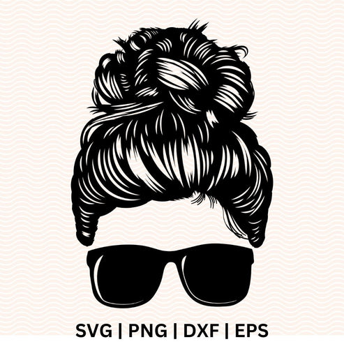 Messy Bun Hair Silhouette SVG Free Cut File with sunglasses – RNOSA LTD ...