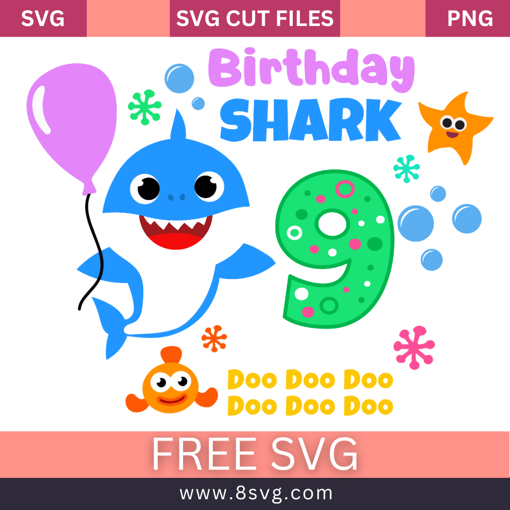 Happy 9th Birthday Baby Shark Boy Svg Free Cut File Download- 8SVG
