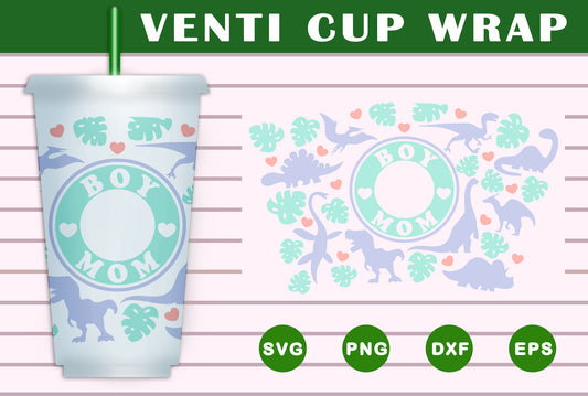 Dinosaur Boy Mom Venti Cup Wrap SVG Free And Png Download- 8SVG