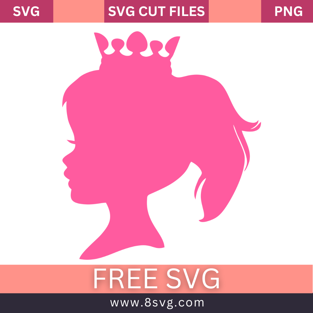 Barbie with Crown Silhouette SVG Free Download- 8SVG