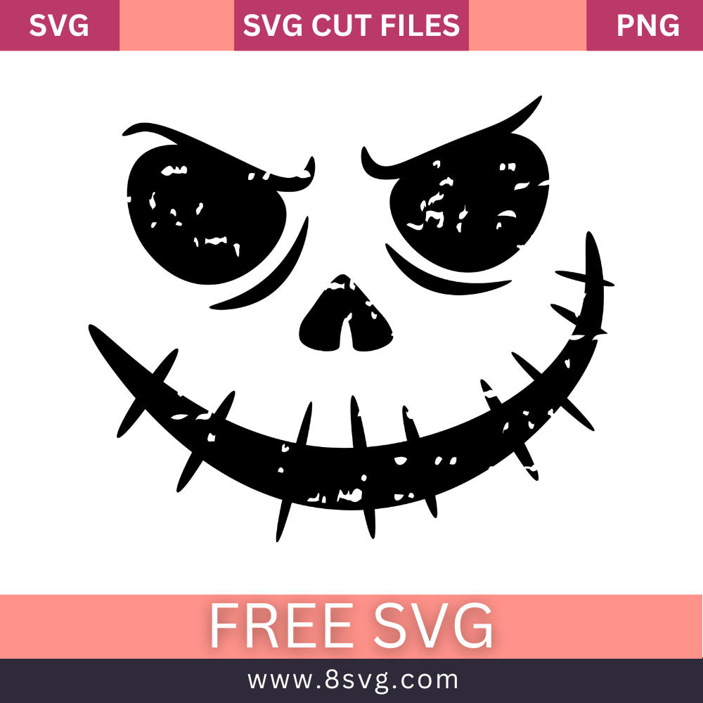 Pumpkin Jack O Lantern Face Grunge Svg Free Cut File- 8SVG
