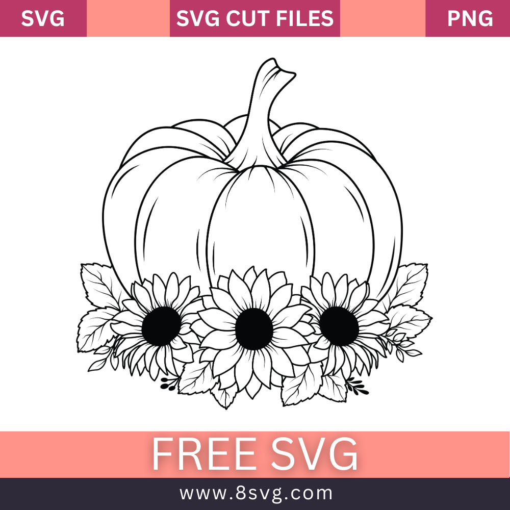 Sunflower Pumpkin Fall Svg Free Cut File- 8SVG