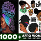 Afro woman SVG bundle with a glittery headwrap word-art portrait and designs like Diva, Black Queen and Living My Best Life