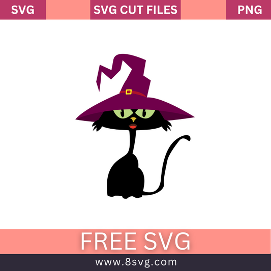 spooky cat svg Free Cut File cat wearing witchs hat- 8SVG